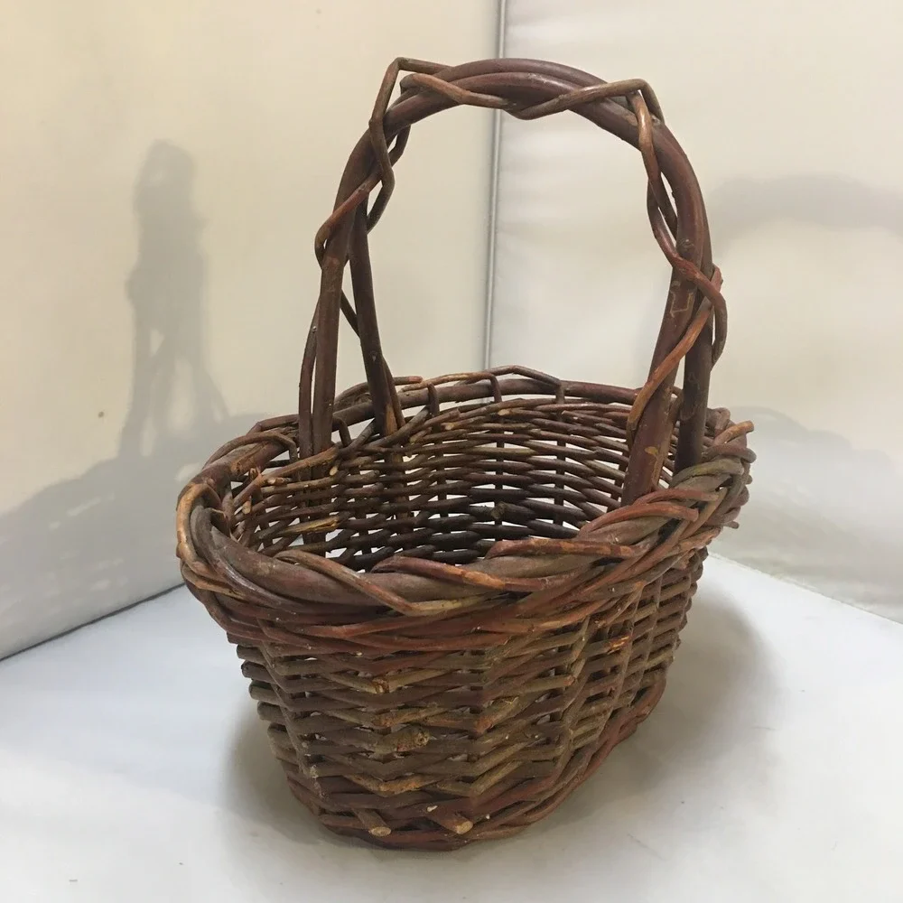 Rustic Grapevine Basket Unisex Small Brown Woven Gathering Handle Farmhouse Boho